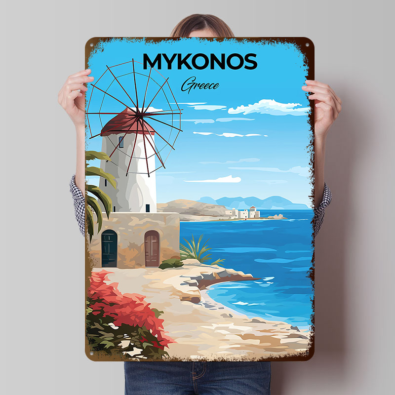 Travel Accessories Greece - Mykonos Yunanistan Seyahat Posteri Özelleştirilmiş Vintage