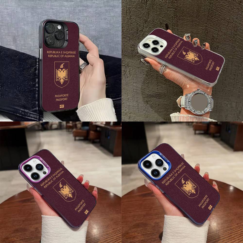 Travel Accessories Iphone - iPhone 17,16,15,14,13,12,Pro,Max,Plus,E,SE4,Air,Mini Renkli Arnavutluk Pasaportu Desenli