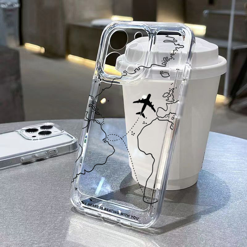 Travel Accessories Iphone - Seyahat Temalı Uçak Rota Desenli Şeffaf