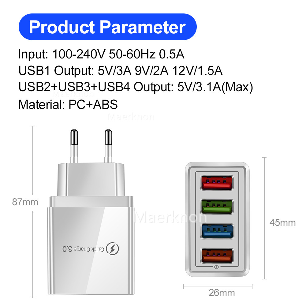 Travel Accessories Iphone - 4 USB Hızlı Şarj Başlığı AB/ABD