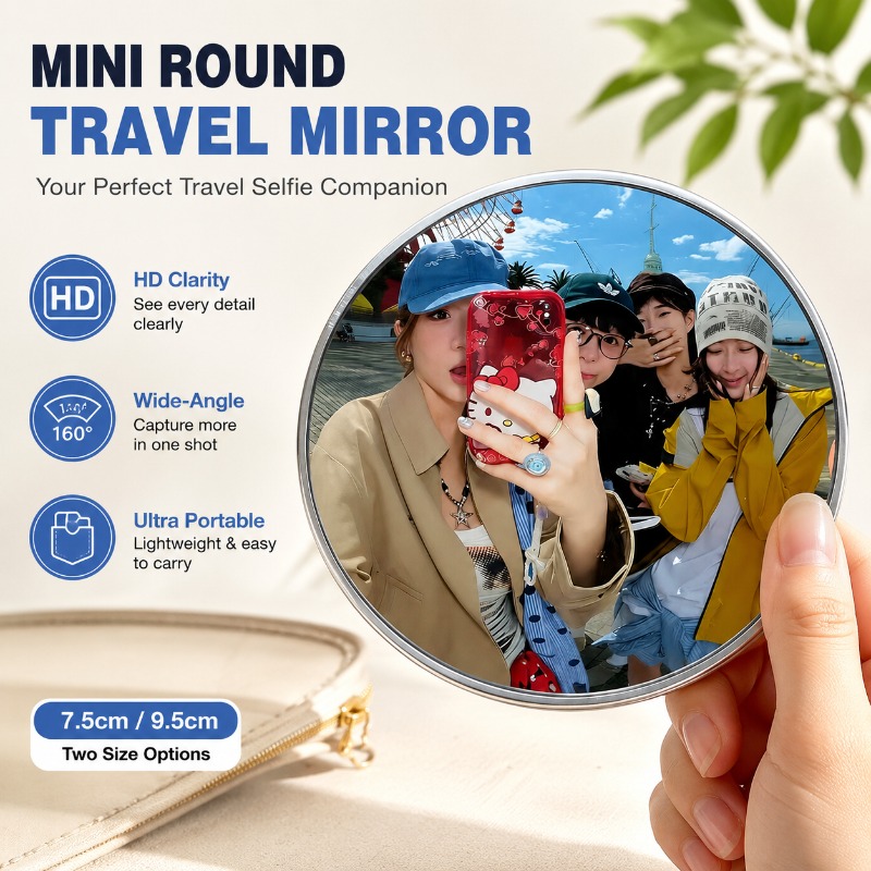 Travel Accessories Gadget - Taşınabilir Yuvarlak Dışbükey Ayna El Tipi